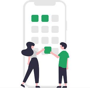 安裝手機應用app（一對男女在給手機填充app）