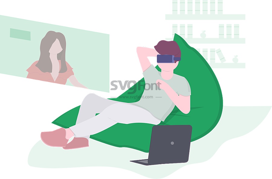 老板戴上VR眼鏡坐在舒適的沙發(fā)上聽公司高層匯報(bào)工作