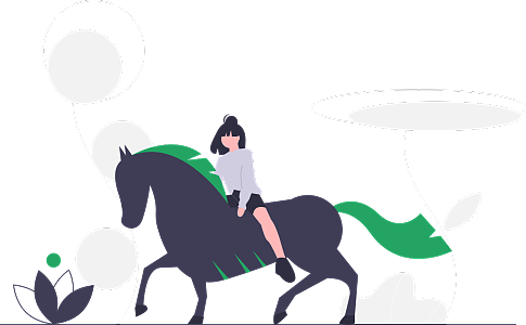 女孩騎著一匹駿馬馳騁在無邊無際的原野上
