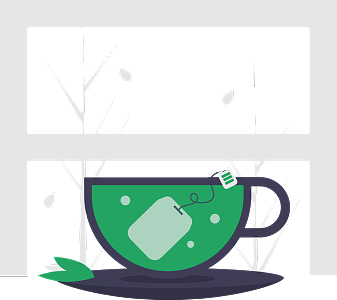 窗邊桌子上的一杯袋泡茶