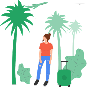 時尚女子帶上行李乘坐飛機出發(fā)去海邊度假
