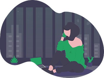 工作到深夜的女孩接到男朋友打來(lái)的電話(huà)