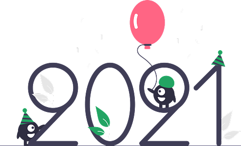 兩只單眼小怪獸在開心慶祝2021年新年的到來