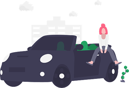 年輕紅發(fā)女子開(kāi)跑車兜風(fēng)中途坐在車尾休息