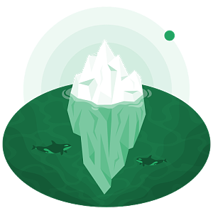 漂浮在海上的冰山下游來(lái)了兩條虎鯨