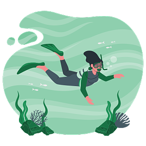 女孩在大海中自由自在地潛水