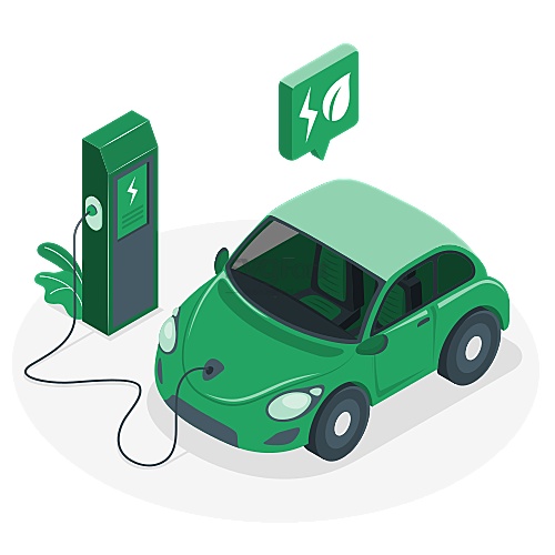 一輛電動(dòng)汽車(chē)正在加電站充電