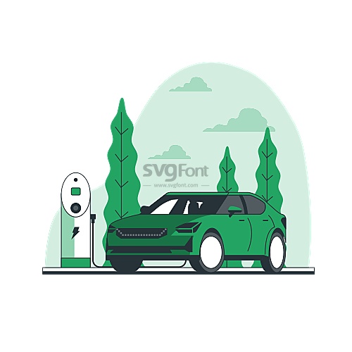 一輛新能源汽車在自助充電站充電