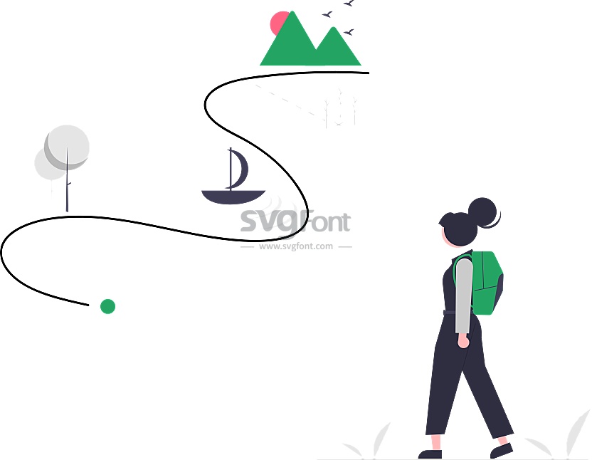 女孩背着背包郊外出行的规划路线图