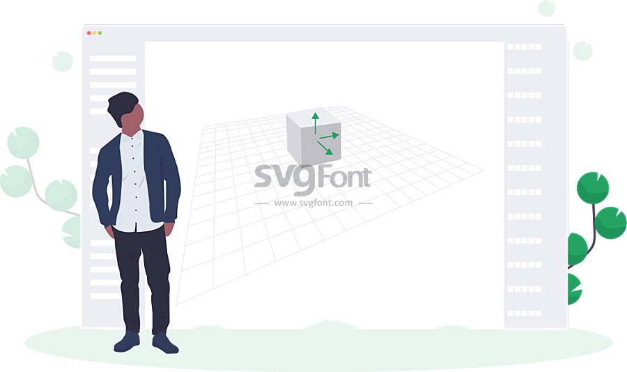 男孩在电脑前正在构思/学习3D建模设计方案