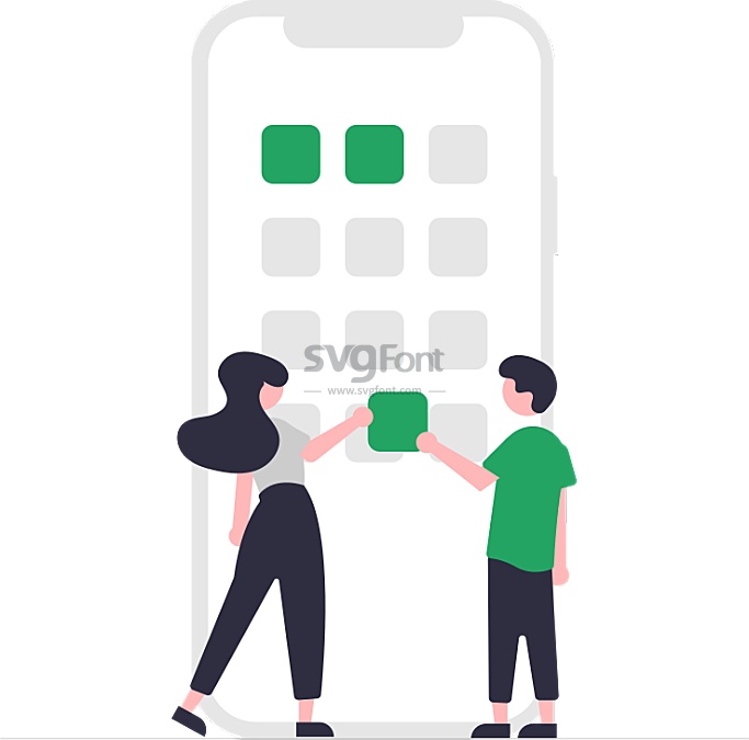 安装手机应用app（一对男女在给手机填充app）