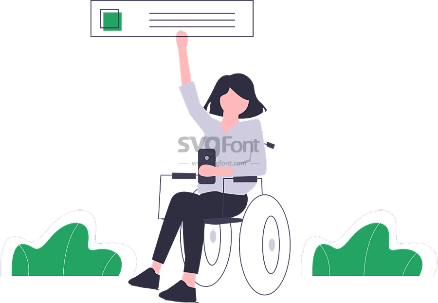 女孩在公园坐在轮椅上浏览手机网页