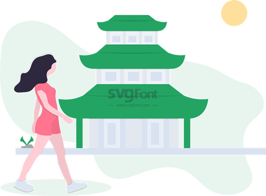 女孩沐浴在晴朗的阳光下观光游览