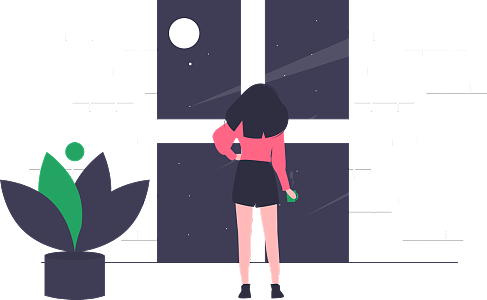 穿短裤的长发女孩回到家中看着窗外月色