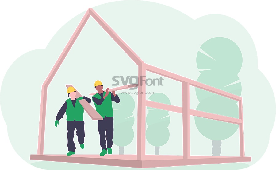 两名建筑工人正在修建一座房屋