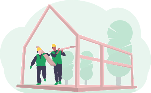 两名建筑工人正在修建一座房屋