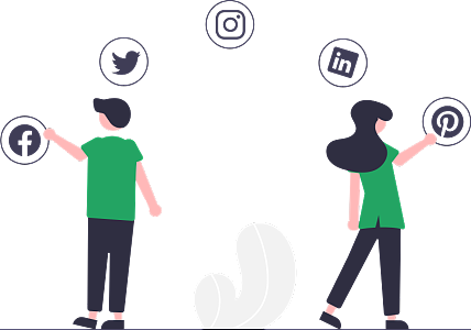 五大社交媒体图标：Facebook、Twitter、Instagram、LinkedIn、Pinterest