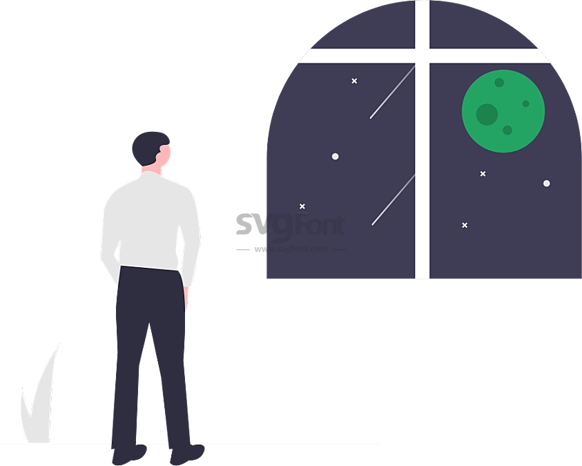 男子透过窗户静静地看着星光灿烂的夜空