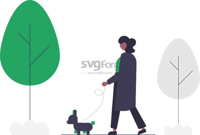 一名退休女教师休闲地在公园遛狗(散步)