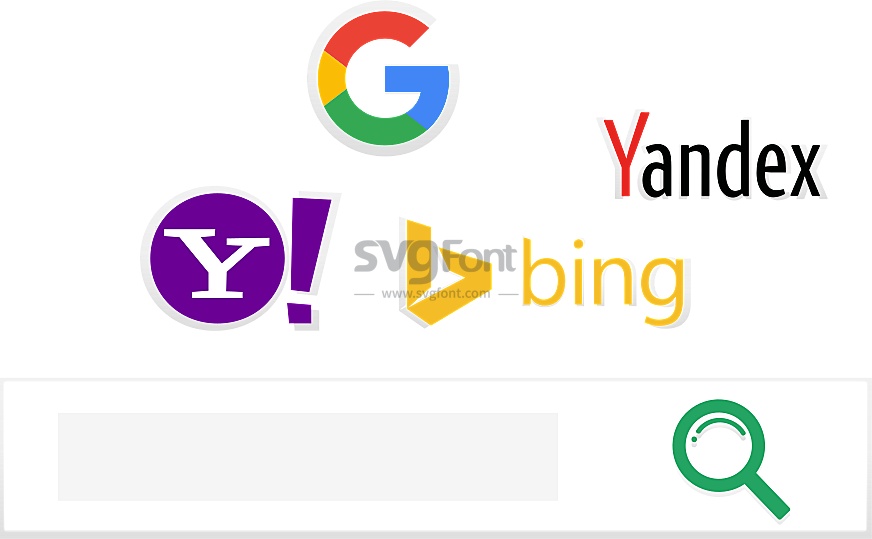 各大搜索引擎：雅虎（Yahoo）、Google（谷歌）、必应（Bing）、Yandex