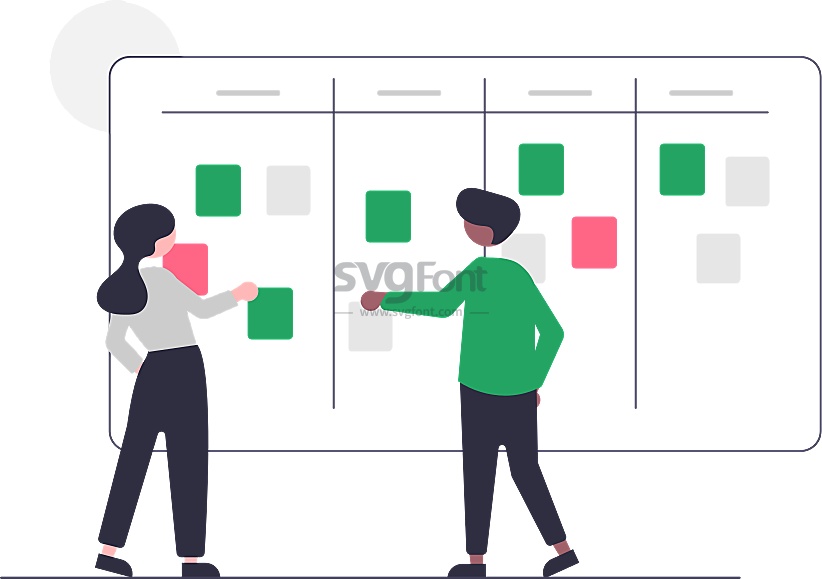 开发团队在讨论如何使用Scrum board进行敏捷开发
