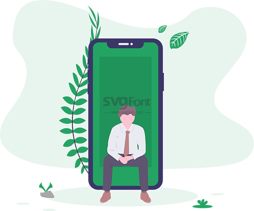 UI设计师坐在手机前构思手机个性化主题设计