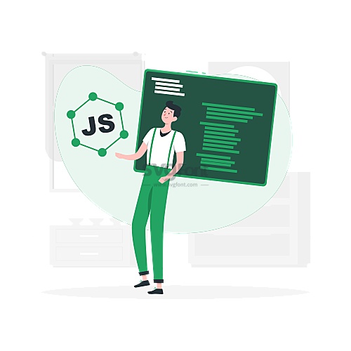 穿背带裤的男生程序员通过JavaScript写的程序代码运行正常
