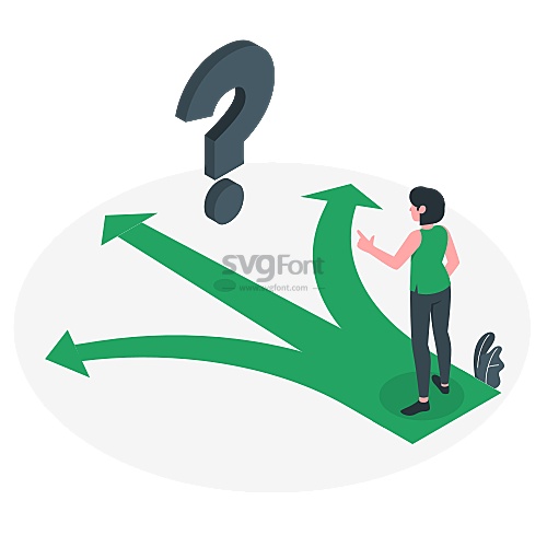 短发女生站在分岔路前疑惑的用手指向前方难以做出选择