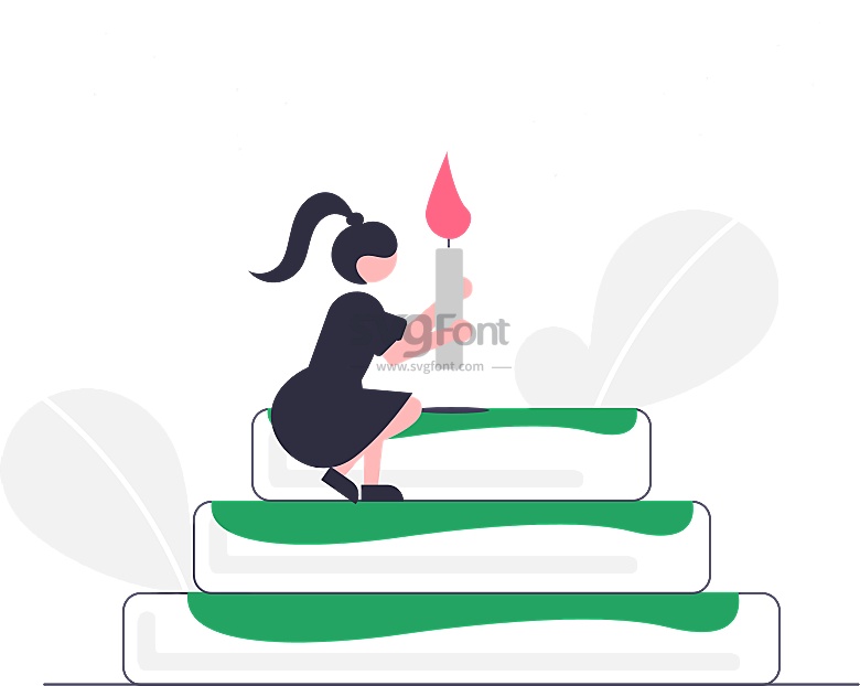 女孩（寿星女）在生日蛋糕上插上一根蜡烛许愿