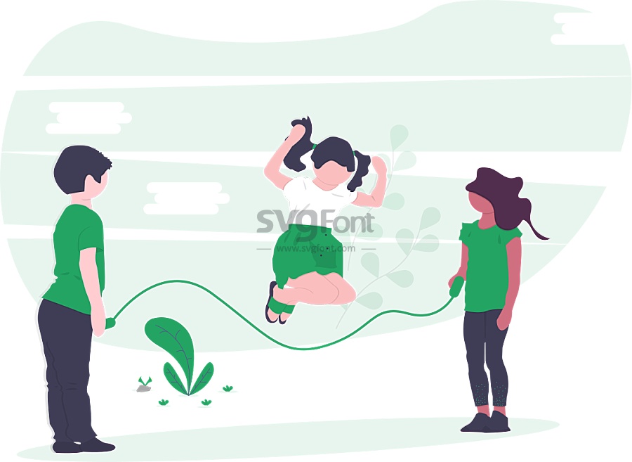 三个小孩子在玩花式跳绳的游戏