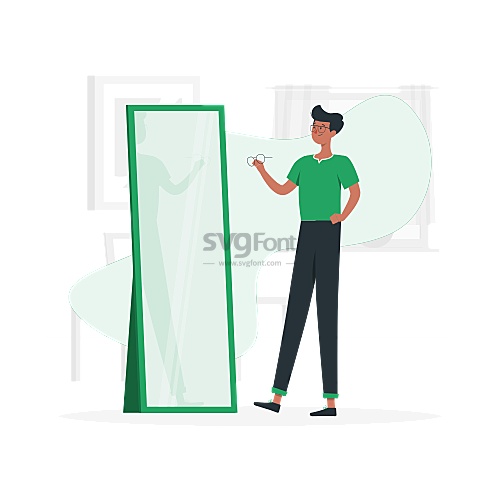 男人拿着艺术工具开心的站在画板前欣赏作品