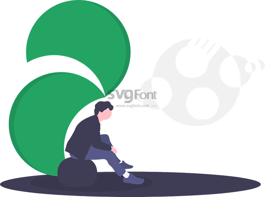 一男子休闲地坐在由两个月亮形状组成的艺术雕塑下
