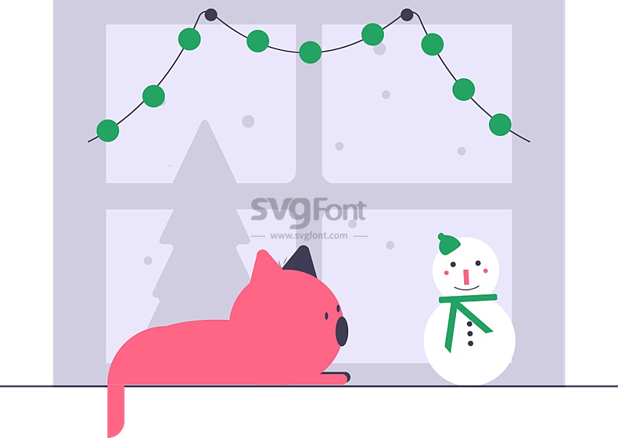 一只可爱的小猫咪趴在窗台上看着雪人玩偶