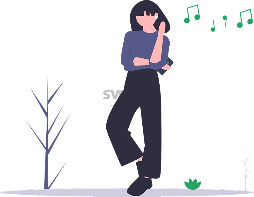 短发女子戴着蓝牙耳机打开手机音乐听得入迷