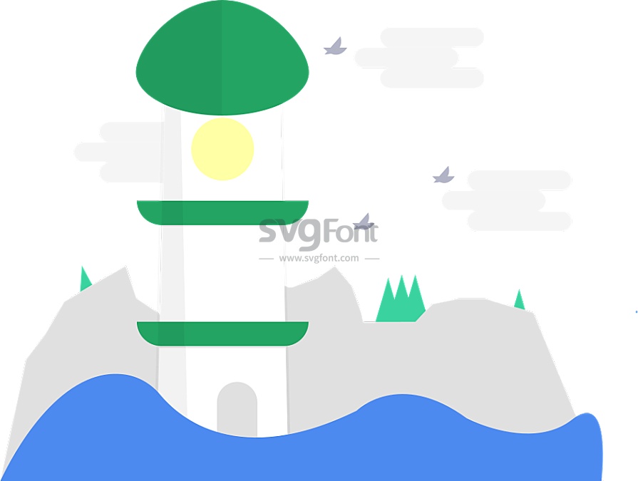 海边小镇的灯塔为船只照亮航道