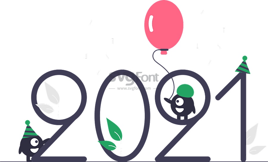 两只单眼小怪兽在开心庆祝2021年新年的到来
