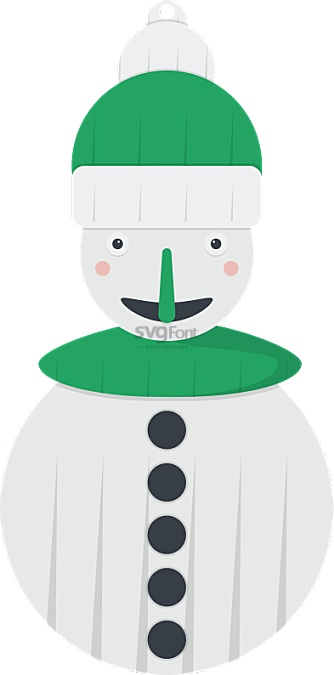 一个穿着厚衣服戴棉帽的长鼻子雪人