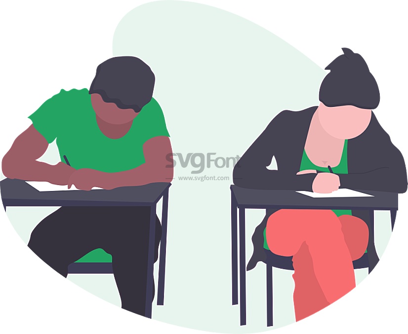 学生们考试时认真地做题