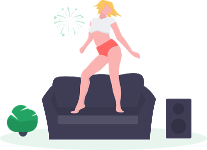 女子独自在家里狂欢庆祝节日的到来