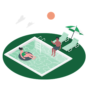 一对男女在酒店的游泳池戏水