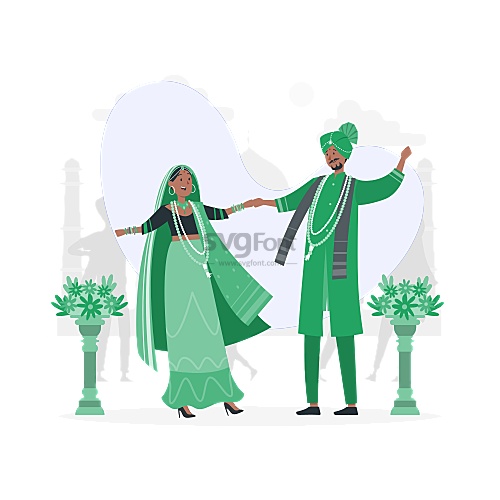 印度的一对新婚夫妇在婚礼上跳舞