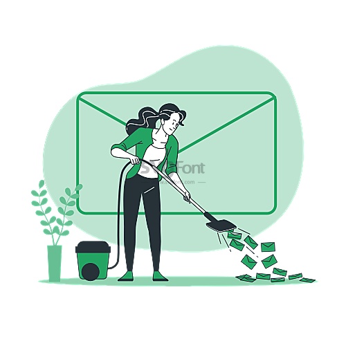 女子将没用的电子邮件清除掉/保洁阿姨把陈年信件吸进垃圾桶