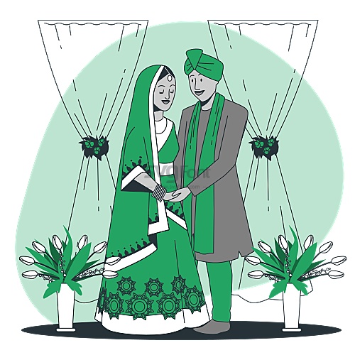 一位印度新郎在婚礼上含情脉脉地看着新娘