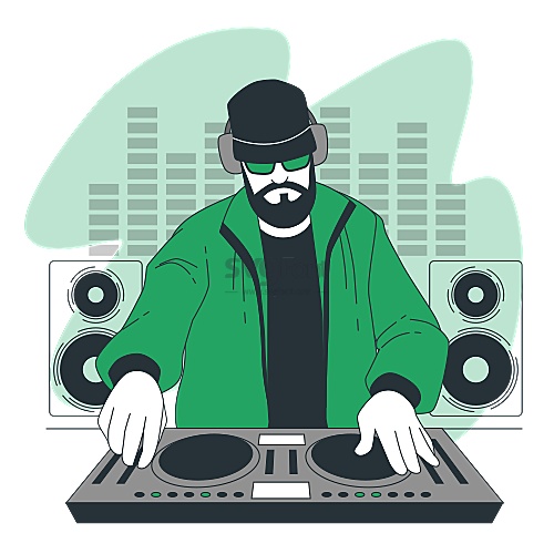 一位长着络腮胡头戴鸭舌帽的男DJ在调整音乐的节奏