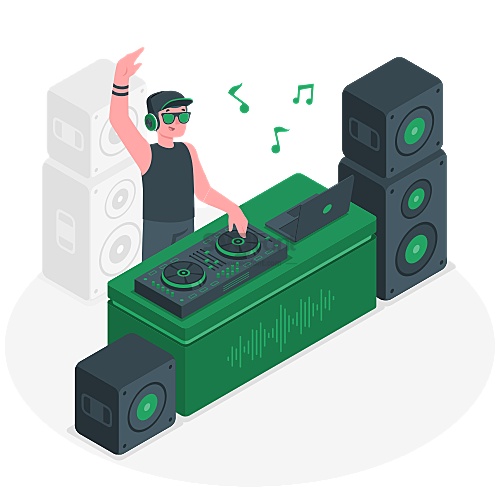 男DJ一边打碟一边跟着音乐自嗨