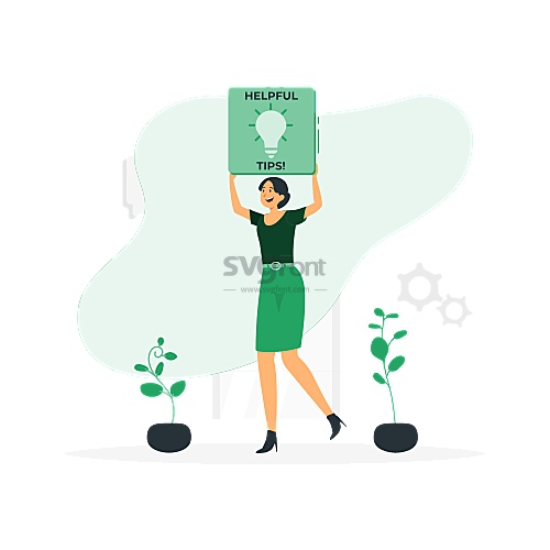 穿高跟鞋包臀裙的女人开心地举着一个标着“有用的提示”的牌子