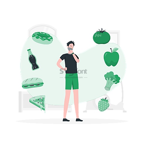 男子在众多食品中选择了健康的食物