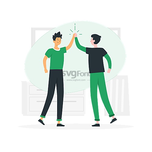 两名开发工程师为完成艰巨的开发任务举起手击掌庆祝