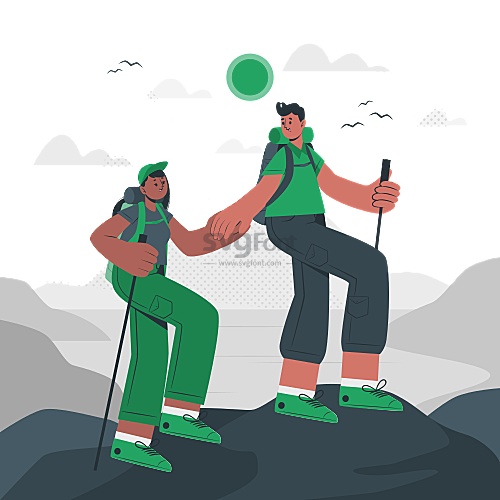 结伴远足的驴友在登山途中都会互相帮助