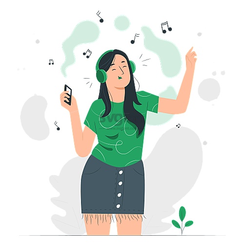女孩戴上耳机跟随着音乐兴奋地舞动起来